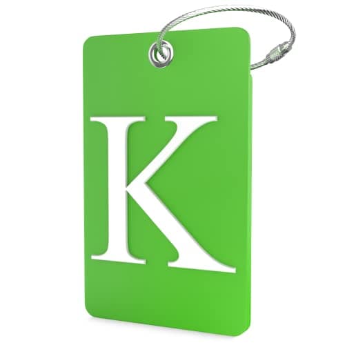 Luggage Tag Initial – Fully Bendable Tag w/Stainless Steel Loop (Letter K)