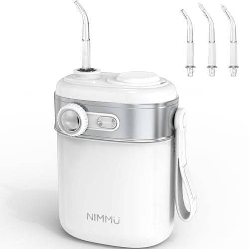 NIMMU Water Flosser for Teeth Picks, Mini Cordless Portable Water Dental Flosser with 160ML Water Tank, Infinitely Knob Mode IPX7 Waterproof, Electric Travel Water Flosser for Teeth Cleaning - White