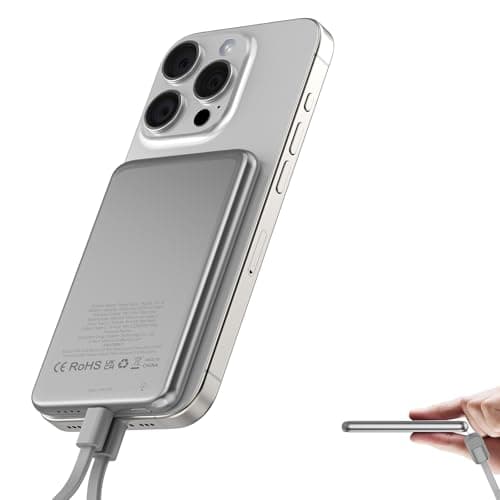 for Magsafe Portable Charger, Magnetic Power Bank 0.3" Ultra Slim 5000mAh Wireless powerbank with Type-C Cable 20W PD Fast Charging Battery Pack, Phone Charger for iPhone 17/16/15/14 all Series Silver