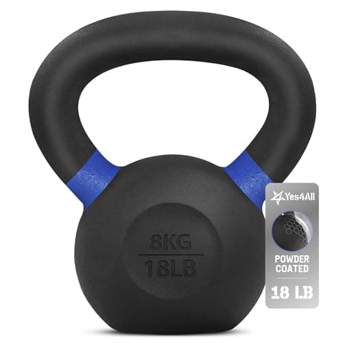 Yes4All Powder Coated Kettlebell, 18 lb Cast Iron Core Kettlebells with Non-Slip Handle & Flat Bottom for Conditioning, Heavy Duty for Strength Training - Single, Dark Blue