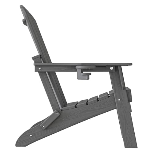 Plawdlik Folding Adirondack Chair, SGS Tested, Wooden Textured with Cup Holder, Heavy All-Weather HDPE Comfortable Set Poolside Backyard Lawn Grey 11
