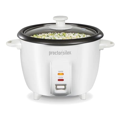 Proctor Silex Rice Cooker & Food Steamer, 10 Cups Cooked (5 Cups Uncooked), Includes Steam and Rinsing Basket, White (37533G)