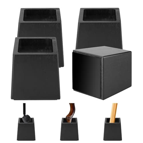 Alpeir Wood Bed Risers Heavy Duty, Support Loading 2200lbs, 4 Pack Furniture Riser Leg Height Extenders Lifts for Dorm Sofa Couch Desk Chair Table, Black, 3.5" H(Inner 3" H)