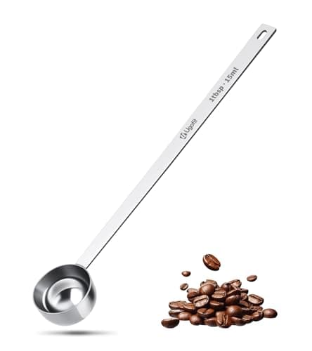 Ugotit 304 Stainless Steel Coffee Scoop 1 Tablespoon, Long Handle Measuring Spoon for Deep Jars, Engraved TBSP/ML Markings, Dishwasher Safe for Ground Coffee, Tea, Protein Powder