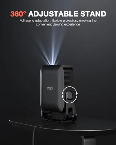 【360°Adjustable Stand & Auto Focus/Keystone】Mini Projector with WiFi and Bluetooth, Native 1080P Portable Outdoor Movie Projector, VOPLLS Home Projector 4K Support for HDMI/USB/AV/Phone/Laptop 5