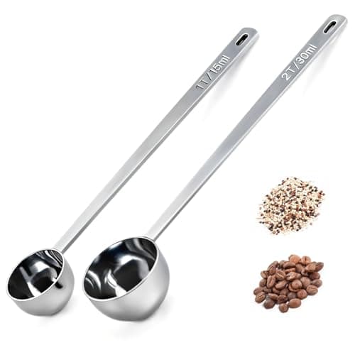 LimeFlex 2PCS Coffee Scoop Set,1 Tbsp (15ml) & 2 Tbsp (30ml) Coffee Measuring Spoons,for measuring ground coffee, protein powder, tea,Silver long-handled measuring spoon,for deep jars,coffee bags.