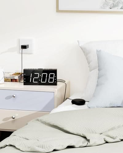 Loud Alarm Clock with Bed Shaker for Heavy Sleeper, Dual Vibrating Alarm Clock with USB Charger for Hard of Hearing/Deaf, 7.5’’ Large LED Display with Dimmer, Snooze, 12/24H & Battery Backup 7
