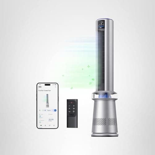Dreo MC710S Air Purifier Tower Fan, 45" 2-in-1 Smart Fan for Bedroom, 27ft/s Velocity, 120°Oscillation, 24H Timer Bladeless Fans for Home, 25dB Low Noise, Standing Fan Works with Alexa, Silver Blue 8