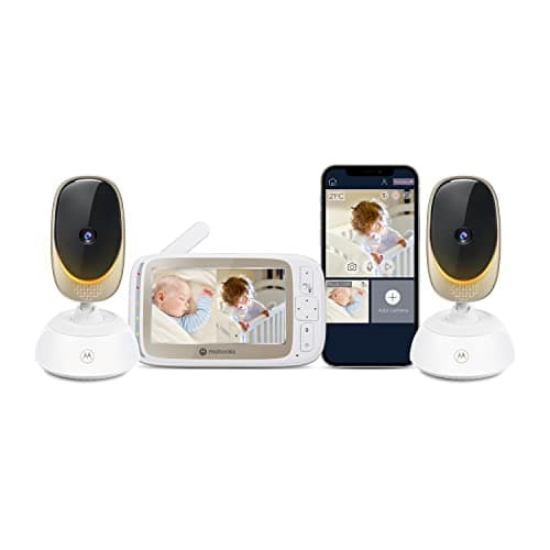 Motorola Nursery WiFi Baby Monitor with 2 Cameras and Audio, 2-Way Audio, Remote Zoom & Pan, Temperature Sensor, Night Vision, 10 Lullabies, Mood Light, 1000ft Range, VM85-2