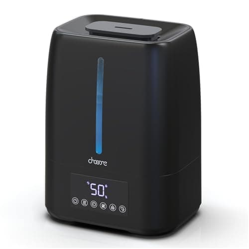 Chooone 6L Top Fill Ultrasonic Humidifier - Cool and Warm Mist for Bedroom, Baby, Large Rooms & Plants, Smart Humidity Control, Aroma Diffuser, Night Light, 12H Timer, Quiet, Black
