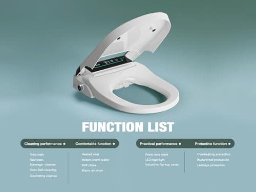 MEJE #001U-Electronic Bidet Seat for Elongated Toilets with Remote Control,Auto Open and Close,Temperature Display Heated Toilet Seat,Warm Air Dryer and Temp Controlled Wash Functions (White) 6