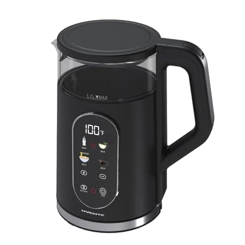 OVENTE Electric Kettle, 1.7L Fast Boiling Water Heater with Digital Touchscreen, Double-Wall Cool Touch Exterior, 5Hr Keep Warm, Auto-Shut Off, Boil-Dry Protection and Borosilicate Glass, Black KD96B