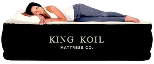 King Koil Luxury Pillow Top Plush Queen Air Mattress with Built-in High-Speed Pump Best for Home, Camping, Guests, 20" Queen Size Double Airbed Adjustable Blow Up Mattress, Waterproof, 1-Year Warranty