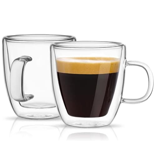 Mfacoy Glass Double Wall Insulated Espresso Cups (Set of 2), 5.4 oz Shots Cup with Handle, Insulated Glasses Mugs, Small Coffee Cups, Shot Glass 8