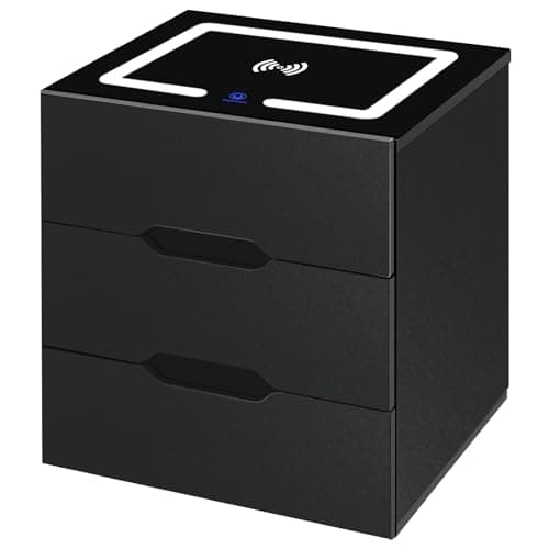 Panana LED Nightstand with 3 Drawers, 3-Color Dimmable LED Light Bedside Table with Wireless Charging Station & 2 USB Port via Touch Screen End Table Bedroom Furniture (Black)