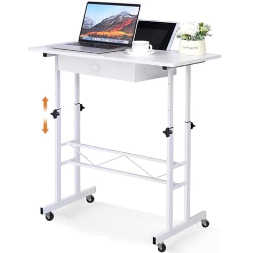 GTRACING Small Standing Desk Adjustable Height Small Computer Desks Mobile Portable Rolling Laptop Table with Wheels 32" Sit Stand Desk Portable Desk Standing Table Treadmill desks