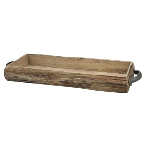 Stonebriar Rectangle Natural Wood Bark Serving Tray with Metal Handles, Rustic Butler Tray, Country Centerpiece for Dining Table, Unique Candle Holder, Desk Organizer for Documents,21.7" x 7.9", Brown