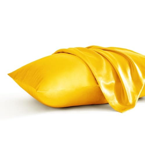 BEDSUM 2 Pack Standard Silk Satin Pillowcases for Hair and Skin, Silky Soft and Luxurious Bedding Pillow Cases with Envelope Closure, 20x26 Inches, Yellow