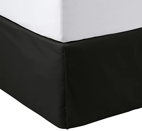 Amazon Basics Lightweight Pleated Bed Skirt, Machine Washable, Wrinkle and Fade Resistant, Queen, Black