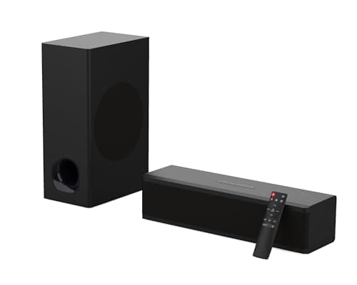 TECHFROG Bluetooth Speaker with Subwoofer, Compact TV Soundbar, Adjustable Bass Via Remote Control, HDMI ARC/Bluetooth/Optical/AUX/RCA Connections, Heavy Bass for Cinematic Sound Enjoyment