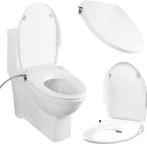 Bio Bidet Slim Zero Non Electric Bidet Toilet Seat Round, Low Profile Seat with Slow Close Lid, Battery Powered Night Light, Dual Nozzles, White 8