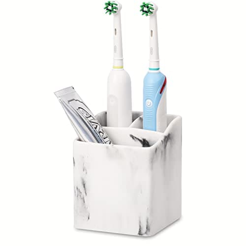 Toothbrush Holders for bathrooms, 3 Slots Electric Toothbrush Holder, White Marble Toothbrush and Toothpaste Holder Organizer for Razor,Cotton Swab(White 3 Slot)