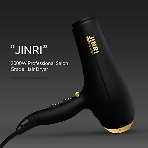 JINRI Hair Dryer,2000W,Ionic Technology & Infrared - Black, 3 Heat & 2 Speed, Detachable Air Intake, with Diffuser, with Concentrator, Hanging Strap, Non-Foldable 7