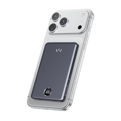 iWALK Magnetic Portable Charger, 5,000mAh Ultra-Slim Power Bank Wireless Charging Battery Pack with LED Power Display, Comfortable Grip Powerbank Compatible with iPhone 17/16/15/14/13 Series, Gray