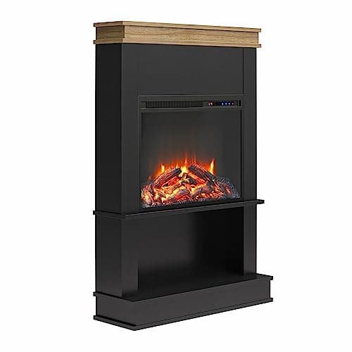 Ameriwood Home Mateo 30 Inch Electric Fireplace with Mantel and Shelf, Replaceable Fireplace Insert Heater, Freestanding, Remote Control, Timer, Realistic Log and Flame Effect, Black 7