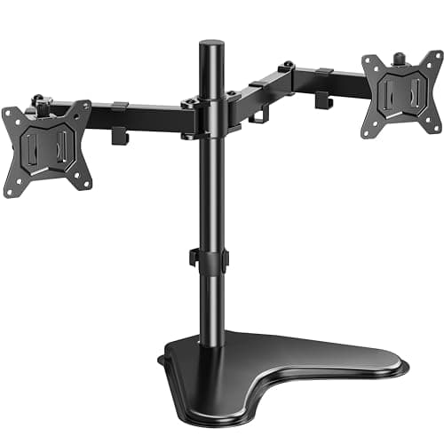 HUANUO 32 inches Dual Monitor Stand up to 17.6lbs per Arm, High-Grade Aluminum Free Standing Dual Monitors Mount for 2 Screens. Fully Adjustable Dual Monitor Stand for Desk with Tilt, Swivel, Rotation