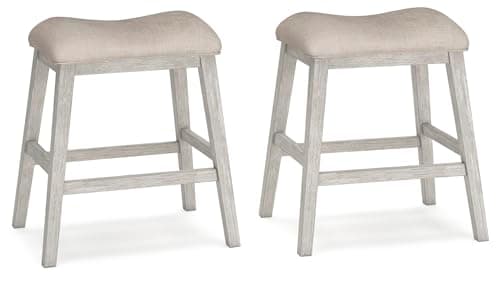 Signature Design by Ashley Skempton Modern 24" Counter Height Upholstered Barstool, 2 Count, Grayish White