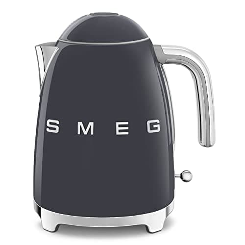 SMEG KLF03 7 Cup Electric Water Kettle, Retro-Style, Soft-Opening Lid, Auto Shut-Off, 360° Swivel Base – Grey