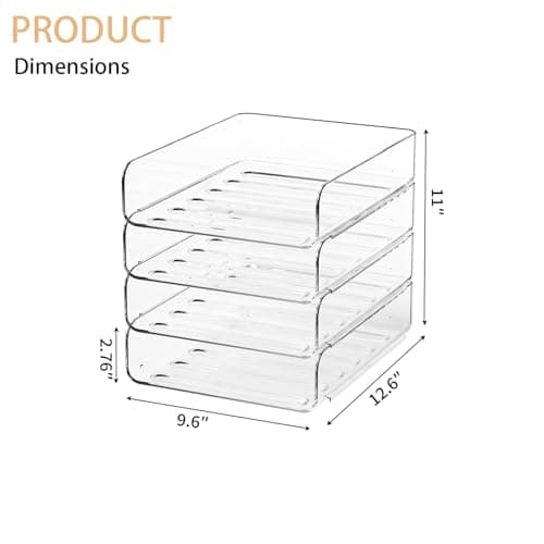 FANXIYQ 4-Tier Acrylic Paper Tray Organizer | Clear Stackable Desk Organizer for Documents, Letters, A4 Paper | Modern Office/Classroom/Home Organization 5