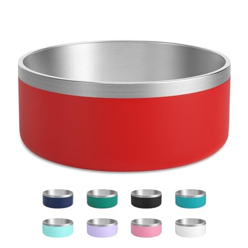 LIHOOOOM Stainless Steel Dog Bowls for Large Dogs - Metal Pet Dish, Water & Food, Insulated & Non-Slip, Easy to Clean, 64oz, Red