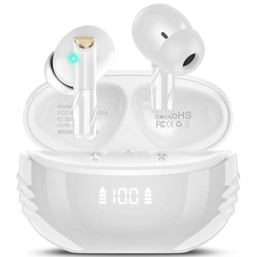 Wireless Earbuds Bluetooth 5.4 in Ear Light-Weight Headphones Built-in MIC, 48H Playback HiFi Stereo Bass Earphones, IPX7 Waterproof Ear Buds with Digital Display Charging Case, Touch Control, White