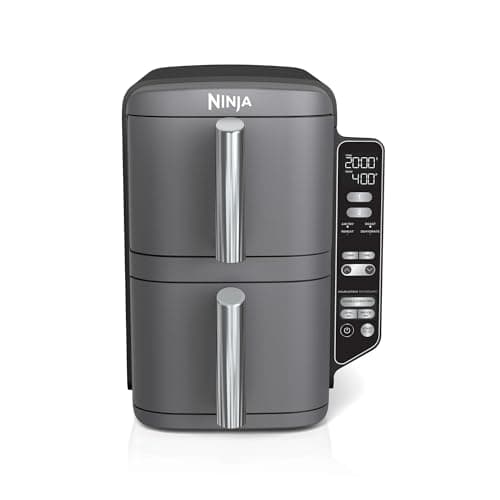 Ninja SL400 DoubleStack XL 2-Basket Air Fryer, Cooks 4 Foods at Once, Compact Design, 10 QT, 4-in-1, Smart Finish & Match Cook, Air Fry, Broil, Bake, Easy Meals, Easy Clean, Grey (Renewed)