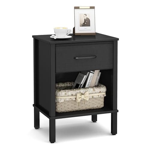 YAUKOMEL Black Nightstand,Small End Table with Fabric Drawers, Bed Side Table, End Table, Modern Nightstand for Living Room, Bed Room,Small Space,Black CTG68BB