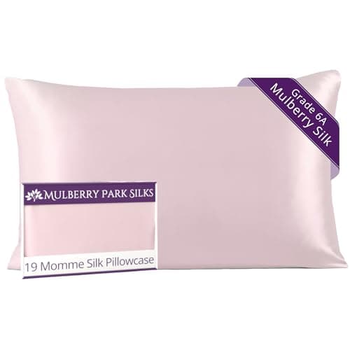 Mulberry Park 100% Silk Pillowcase - 19 Momme, Grade 6A Mulberry Silk - Deep Envelope Closure - Pink/Standard (20'' x 26'')