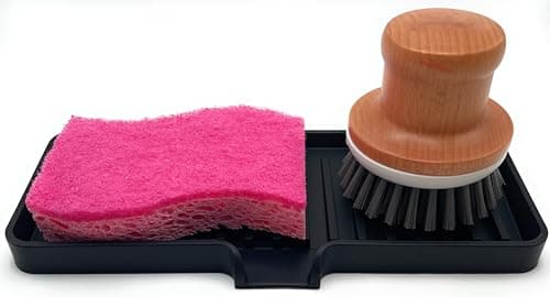 Happitasa Silicone Soap Dish Tray and Sponge Holder with Drain Chute | Bathroom and Kitchen Sink Organizer Caddy (Black, 9"x3.5", 5.6 Ounces) 8