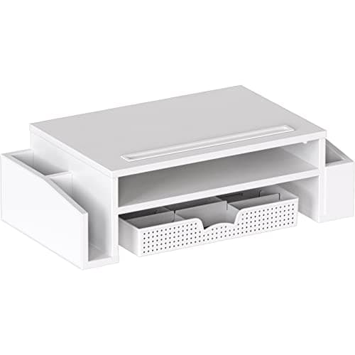 Simple Houseware Desk Monitor Stand Riser with Adjustable Organizer Tray, White 6