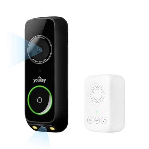 youkey Doorbell Camera Wireless with Chime, No Monthly Fee, 2K Battery Doorbell with Head-to-Toe Video, Package Detection, 5GHz WiFi, Built-in 8GB Storage, Works with Alexa & Google Assistant, DB312