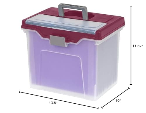 Office Depot Large Mobile File Box, Letter Size, 11 5/8in.H x 13 3/6in.W x 10in.D, Clear/Burgundy, 110986 6