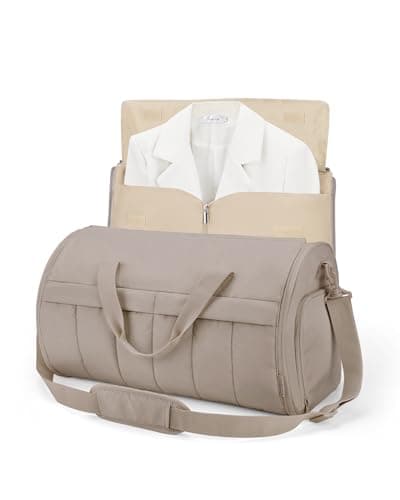 BAGSMART Garment Duffel Bag, Convertible 2-in-1 Puffy Water-Resistant Carry-On with Shoe Compartment, Khaki