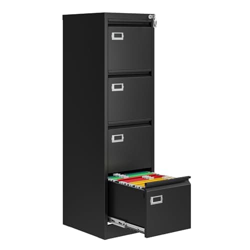 AFAIF 4 Drawer File Cabinet with Lock, Metal File Cabinets for Home Office,18" Deep Vertical Black Filing Cabinets Office Storage Cabinet for Letter/Legal / A4 / F4 Size, and File Folders