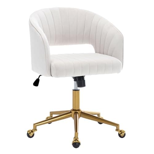 HENGJIANYI Home Office Swivel Desk Chair, Modern Velvet Vanity Chair, Height Adjustable Armchair with Gold Base, Ergonomic Office Chair for Task Study Computer Room, Beige