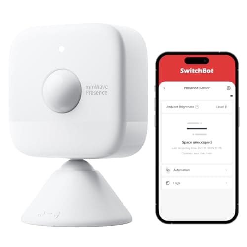 SwitchBot Smart mmWave Radar Motion Sensor, Bluetooth Presence Sensor with Dynamic Detection & Zone Positioning, Compatible with Alexa, HomeKit & Apple Home via SwitchBot Hub (Presence Sensor)
