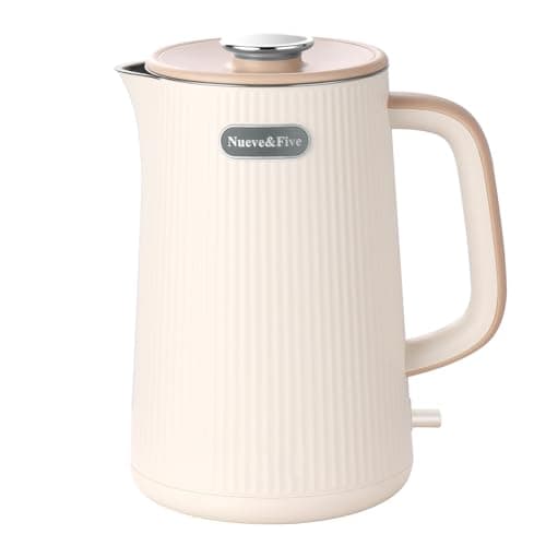 Nueve&Five 1.7L (57oz) Large Electric Kettle Perfect for 7+Cups of Tea and Coffee,2 quarts Double Wall Big Electric Tea Kettle,Auto Shut Off,1200W Hot Water Kettle Electric -Cream White