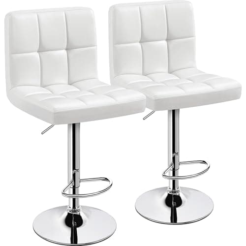 Yaheetech Bar Stools Set of 2, PU Leather Adjustable Swivel Barstools, Armless Hydraulic Kitchen Counter Bar Stool, Kitchen Island Chairs Set of 2, White