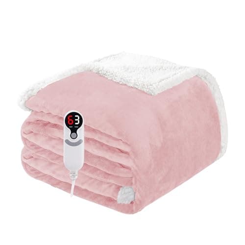 Electric Heated Blanket Twin Size 62"x84", Soft Flannel with Overheat Protection, 9 Adjustable Heat Settings & 10-Hour Auto-Off Timer, Fast Heating for Winter Comfort, Pink