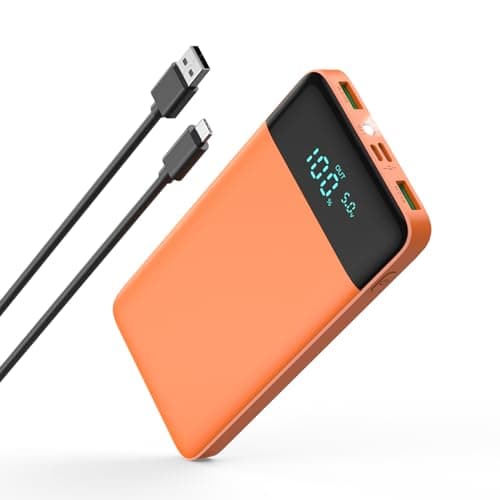 YONHUIZI Portable Charger, 10800mAh LCD Display Compact Ultra Slim Power Bank, 20W PD USB-C in&Out Fast Charging Battery Pack,3 Outputs Portable Phone Charger for iPhone 15 14,Samsung Android -Orange